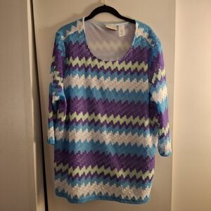 Alfred Dunner Multicolor Chevron Women's Lace Top